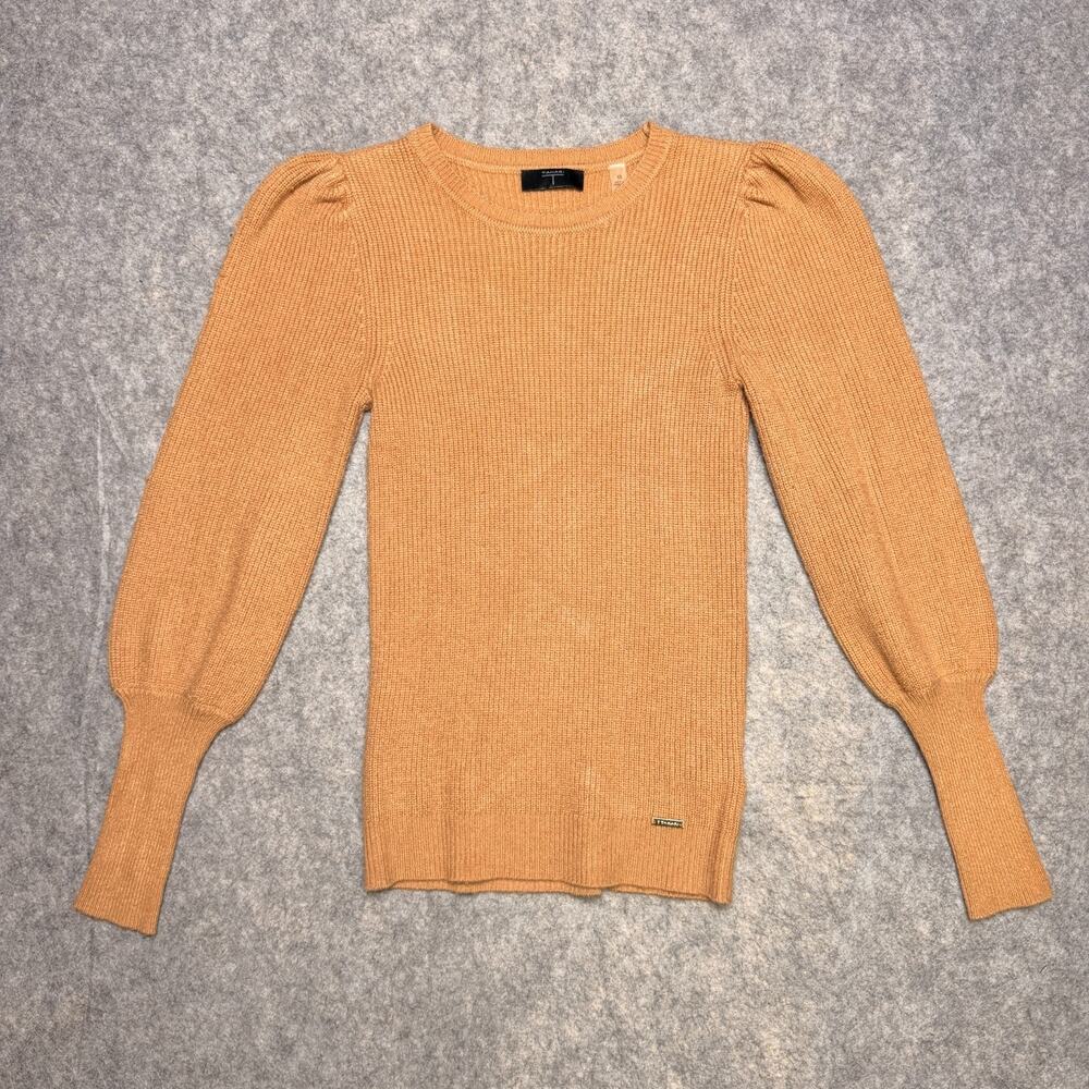 T Tahari Womens Tan Ribbed Puff Sleeve Sweater Size XS